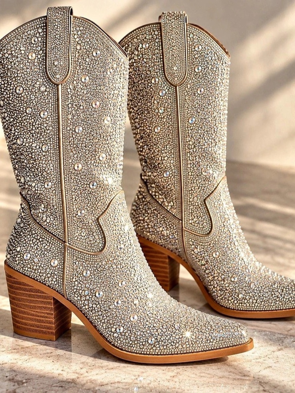 Rhinestone Cowboy Heeled Boots in Silver